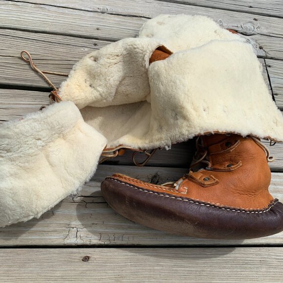 Vintage Handmade Tall Sheepskin-Lined Leather Soled Boots